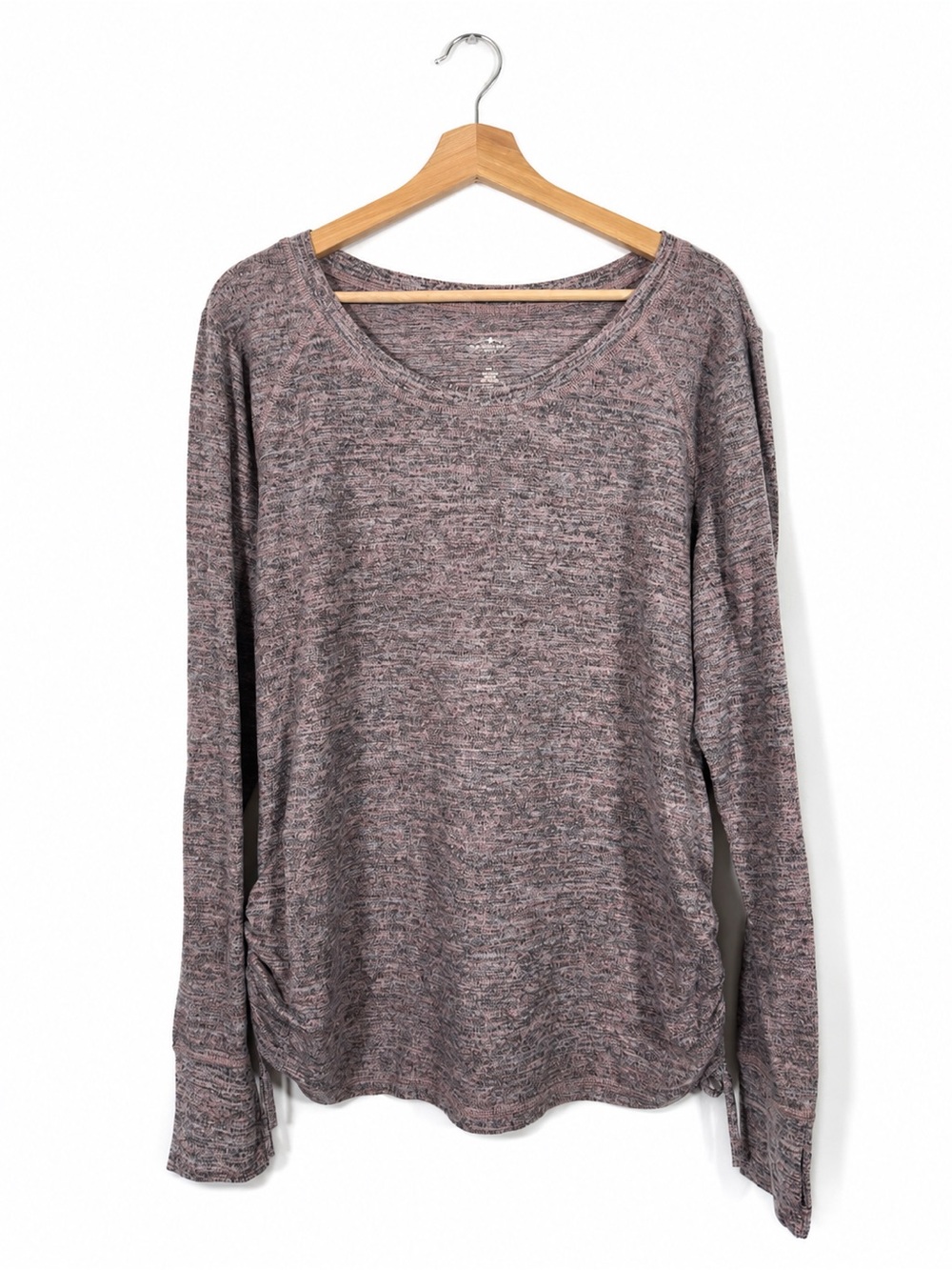 St. John's Bay Marled Purple Long Sleeve Ruched Side Tee Soft Knit Size XL